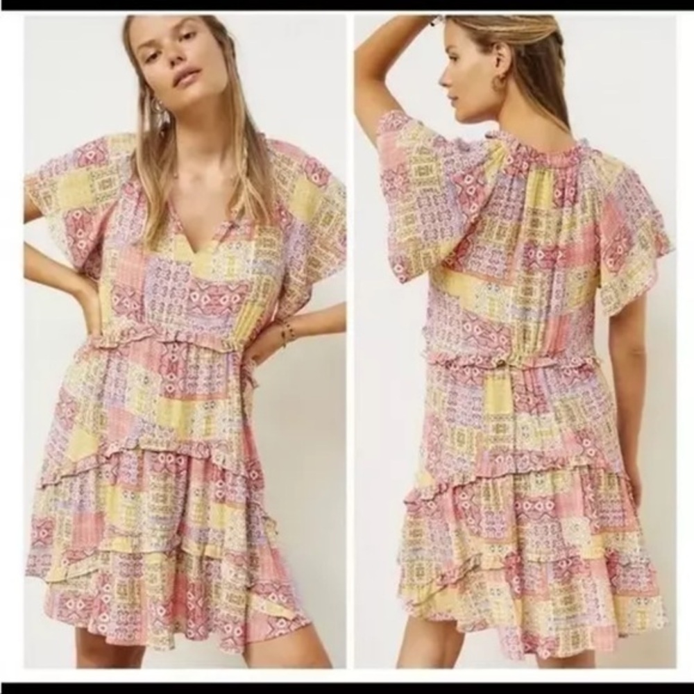 Anthropologie Tiered Mini Dress size S